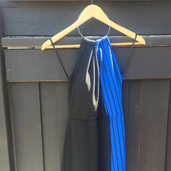 Pants - Black and Blue Striped Halter Jumpsuit Dress -  XS BNWOT